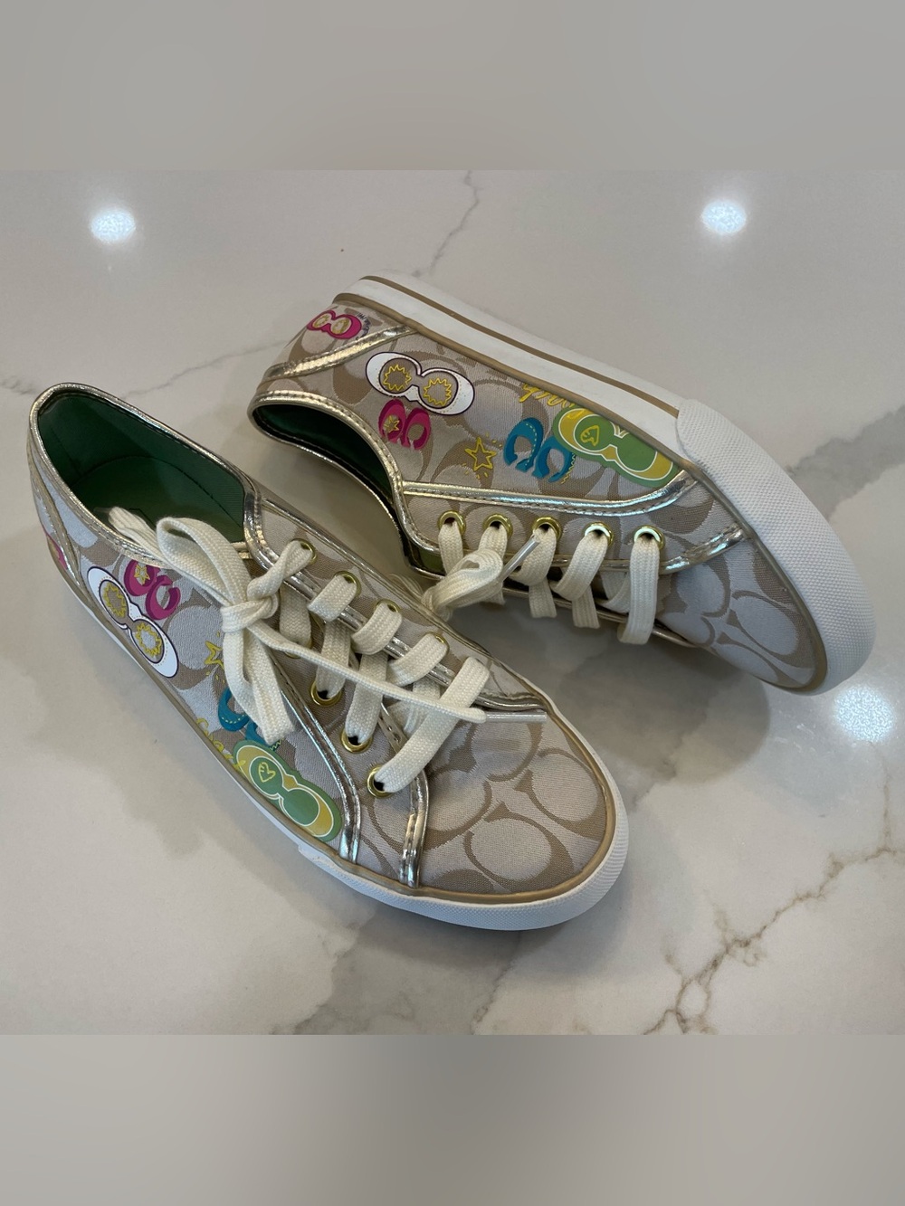 Brand New Without Tags Coach Signature Canvas Sneakers with Colorful Prints